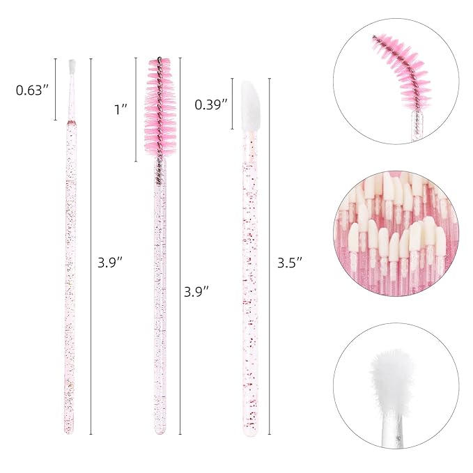1500 PCS Eyelash Extension Supplies Kit, 500 Spoolies Mascara Wands 500 Lip Brushes 500 Micro Swabs Pink, Disposable Eyelash Brushes Makeup Applicator Tool with 3 Reusable Containers