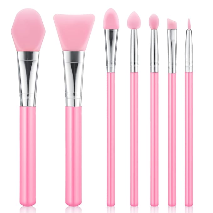7PCS Silicone Brush Applicator Kit, Resin Brush Applicator UV Resin Brushes Applicators Jelly Brushes Applicators for Cream Makeup Products and Epoxy Art Crafting, Pink