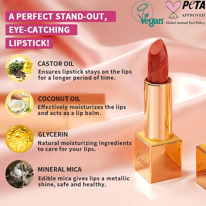 Oulac Purple Lipstick for Women with Metallic 3D Shine Lightweight Hydrating Formula, High Impact Lip Color, Vegan & Gluten Free Beauty, Full Coverage Lip Makeup, Virtual Violet(22)