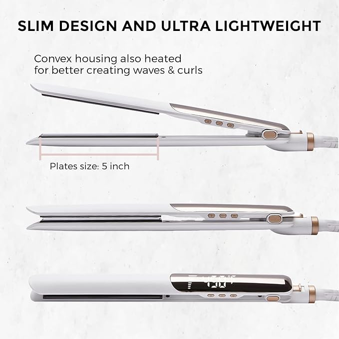 Ultra Thin Titanium Flat Iron Hair Straightener, 1 Inch Double Side Fast Heating Styling Iron for Straightening or Curling, Dual Voltage Real-Time Temp Display, White