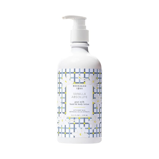 Beekman 1802 Goat Milk Body Lotion, Vanilla Absolute - Scented - 12.5 oz - Deeply Moisturizing With Shea Butter & Jojoba Seed Oil - For Sensitive Skin - Ready for Use, Pump Inserted - Cruelty Free