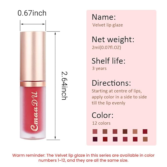 evpct 1Pcs Dark Brown Matte Liquid Lipstick Lip Gloss Glossy Set for Black Women 24 Hour Silky Velvet Lipstick 04#