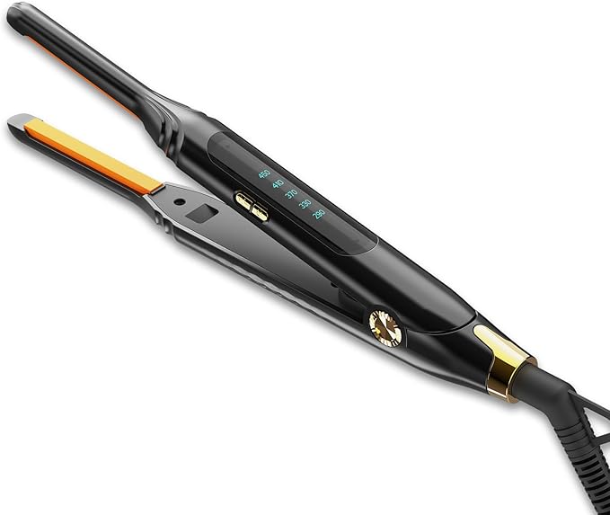Pencil Flat Iron 3/10'' Small Flat Irons for Short Hair,Pixie Cut & Bangs,Mini Hair Straightener for Edge with LED Display,Travel Tiny Hair Straightener with Dual Voltage,Auto Shut Off（Orange）