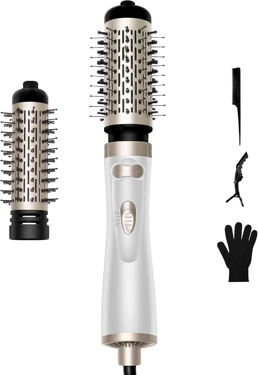 3 in 1 Rotating Hair Dryer Brush, Auto Rotating Blow Dryer Brush Spinning with 2 Brushes (2" & 1.5"), Negative Ionic Brush Blow Dryer, Round Brush Blow Dryer Volumize Curling 100-120V
