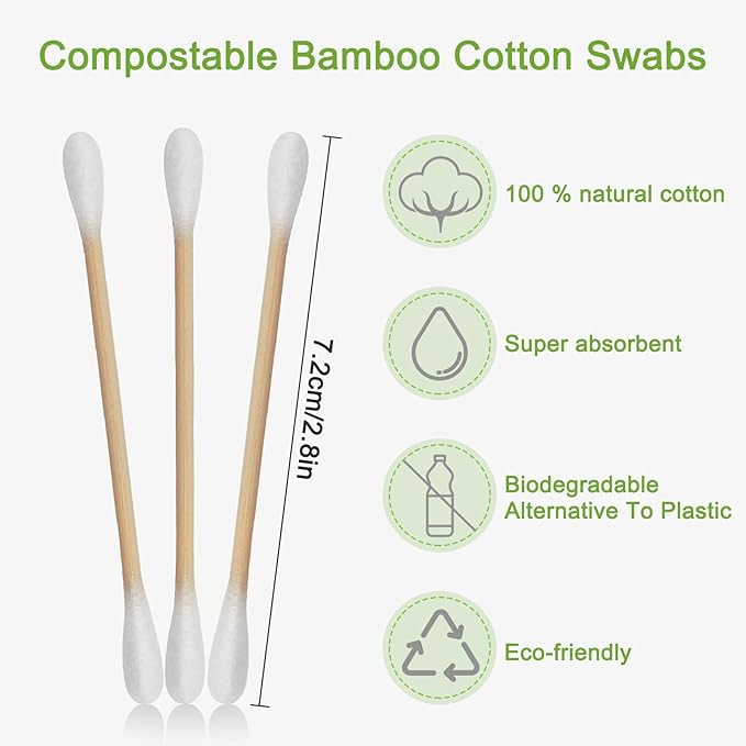 eyxformula 1000 Count Organic Cotton Swabs, Double Tips Biodegradable Cotton Buds with Sturdy Bamboo Sticks for Ear Cleaning, Makeup, Hygiene, Beauty, Pet Care, Arts & Crafts, Household Cleaning