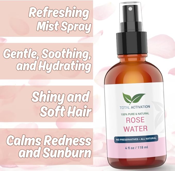 Organic Rose Water Spray for Face – 100% Pure Moroccan Rosewater Toner – Natural Hydrating Mist for Skin, Hair & Body – Gentle Makeup Remover for Dry, Oily, and Combination Skin – 4 oz