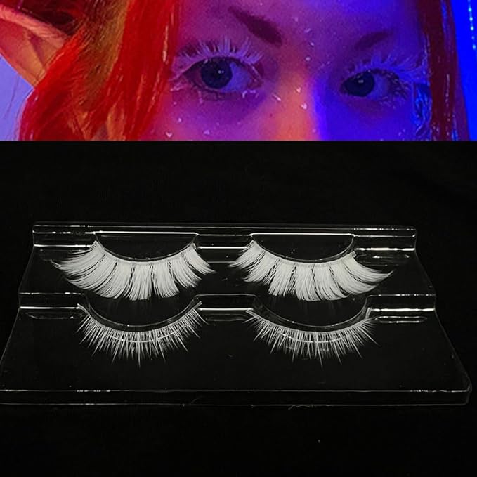 White Lashes With 2 IN 1 False Eyelashes Comb Cosplay Lashes Halloween Easter Eye lashes Extension Makeup Tools Upper Bottom Lashes Set White Eyelashes (MQ12UD)