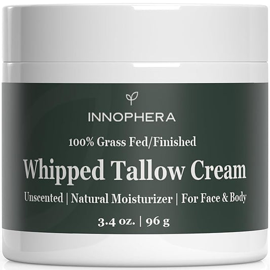 Whipped Beef Tallow Cream for Skin Care ‒ Grass Fed & Grass Finished ‒ 100% Natural Moisturizer for Sensitive Skin ‒ Handmade Face & Body Lotion ‒ Unscented & Odorless ‒ 3.4 oz.