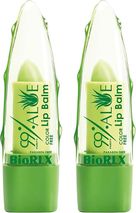 BioRLX 99% Purity Aloe Vera Lip Balm - Natural Moisturizing Unisex Lip Care for Hydrated and Radiant Lips (Aloe Vera - Color Free, 0.12 Ounce (Pack of 2))
