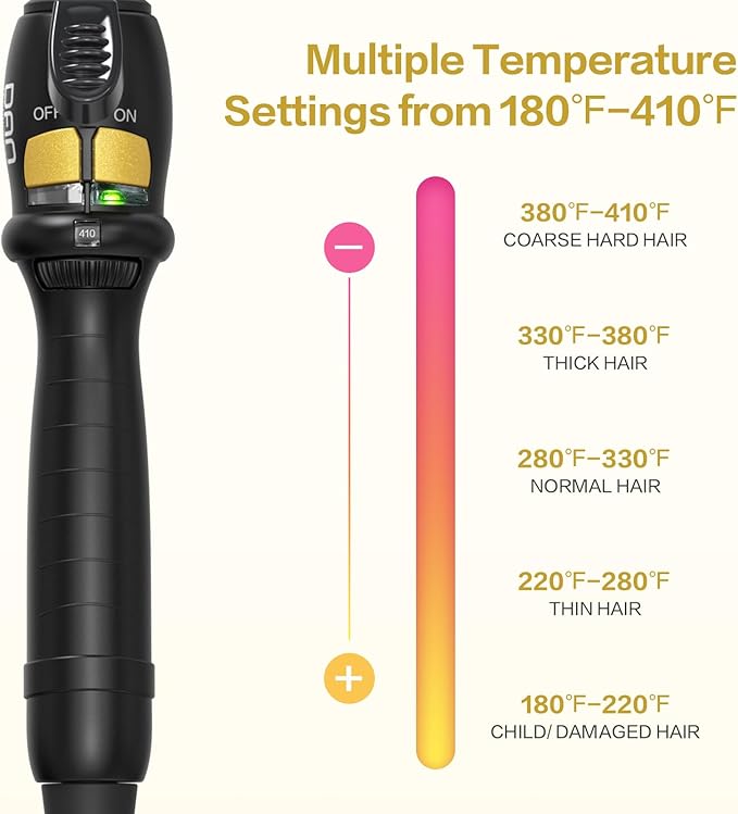 DAN Technology 1 Inch Curling Iron Wand for Soft Natural Waves, Tourmaline Ceramic Hair Curler with 180°F–430°F Adjustable Temperature, Fast Heating, Dual Voltage, Auto Shut-Off, Black & Gold