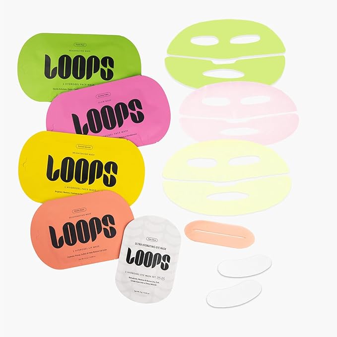 LOOPS Beauty St James Variety LOOP Set - Hydrogel Korean Face Mask for Every Skin- Four Collagen Face Masks and Eye Mask for Detoxifying, Repairing, & Rejuvenating