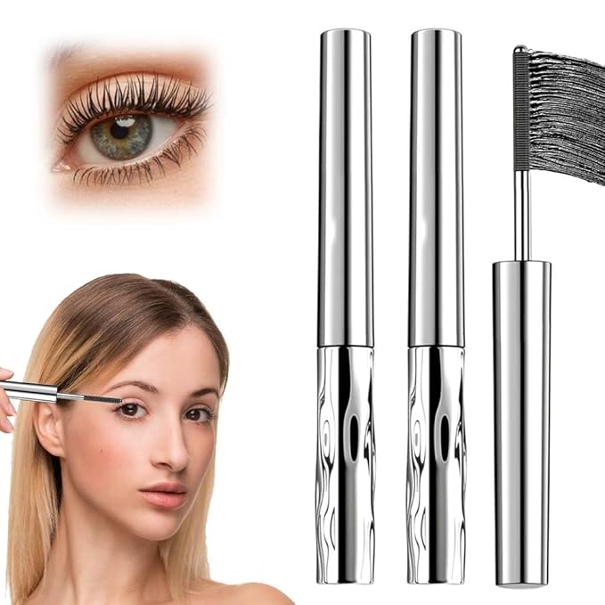 Iron Wand Mascara, Waterproof Quick Drying Curling Mascara, Black, 3D Curling Metal Wands, No Flaking, No Clumping (2 PCS)