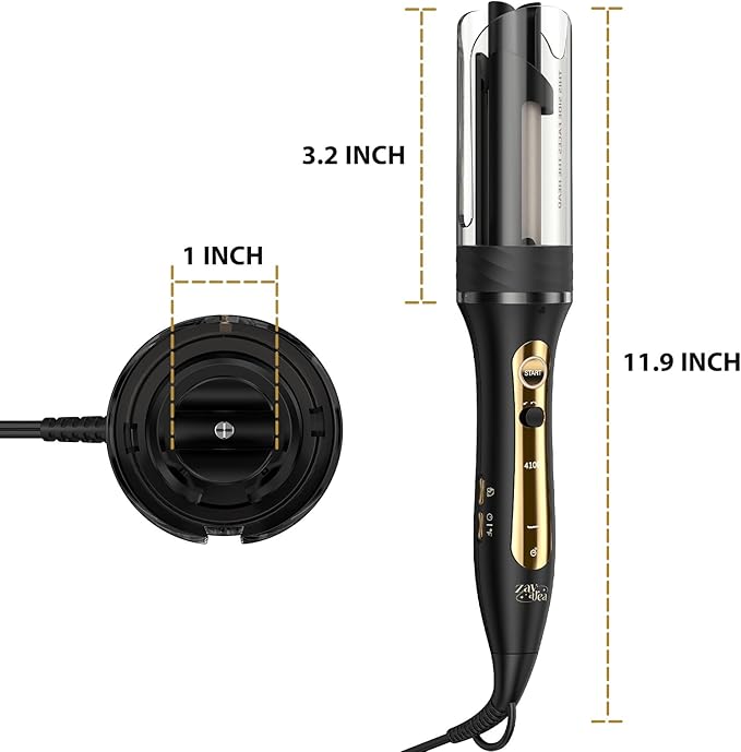 Zavarea Automatic Curling Iron, 1 Inch Hair Curler with 5 Temperatures, 3-Ways Rotation & 3-Styling Modes, Anti-Scald & Tangle-Free Self Rotating Curling Wand (Black)