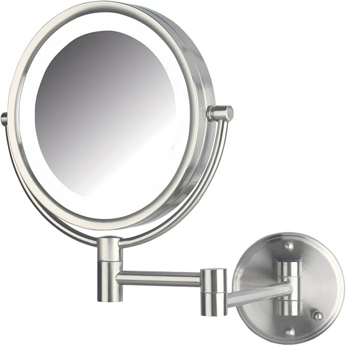 JERDON Wall-Mounted Vanity Mirror with Lights - Hard Wired Makeup Mirror with 8X Magnification & Nickel Finish - Direct Wire Model HL88NLD
