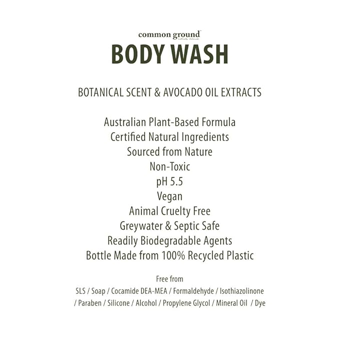 COMMON GROUND Natural Body Wash - Paraben & Cruelty Free, Vegan, Plant-Based, Botanical Scent & Avocado Oil Extracts - All Skin Types, Men & Women, Sensitive, Refill