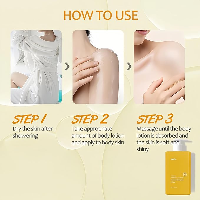 Turmeric & Vitamin C Cream Body Lotion for Dry, Dull Skin, 300 milliliters | Moisturizer Firming, Refreshing, Non-sticky - Scented Glow Body & Face Lotion, 24 Hour Moisture Milk Skin