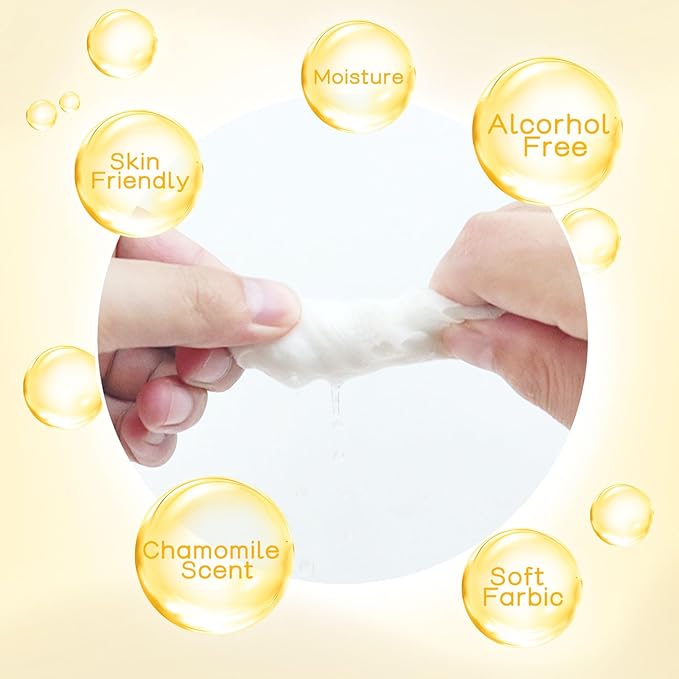 Pack of 200 Makeup Remover Wipes Individually Wrapped,Chamomile Scent,Face Cleansing Wipes Bulk, Travel Towelette Makeup Remover Cloth for Face Cleansing Skin Care Remove Makeup