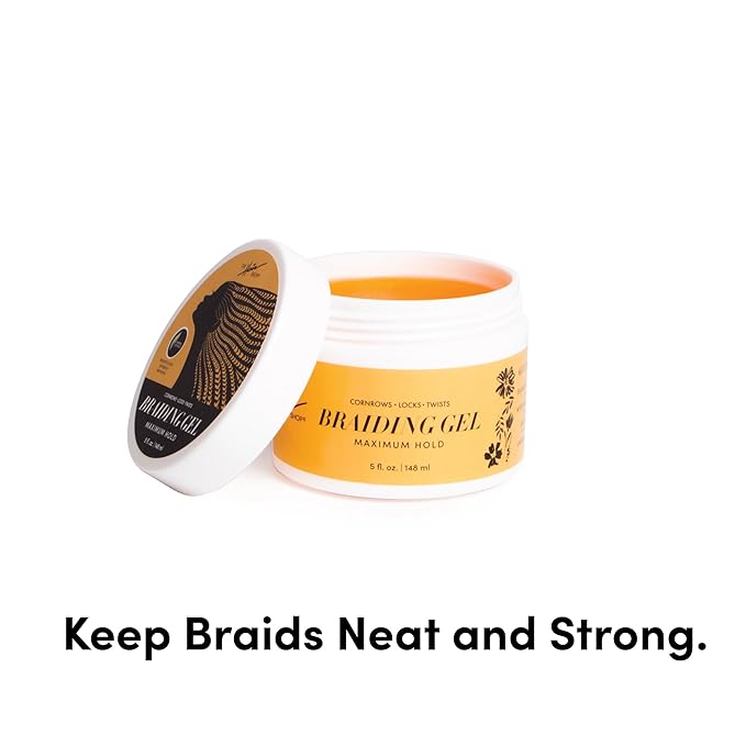The Hair Shop Braiding Gel, Maximum Extreme Hold to Smooth & Tame Frizz, Made w/Herbal Leaf Extract for No Flakes or Drying, Adds Shine & Holds Braids, Locks, Cornrows, & Twists (5 fl oz)