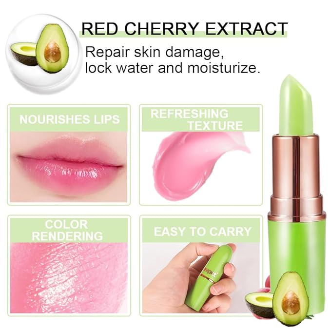 BINGBRUSH Avocado Color Changing Lipstick,Moisturizer Long Lasting Lip Care Magic Lip Gloss,Makeup Lipstick Set (2pcs Avocado Green, 2 Count (Pack of 1))