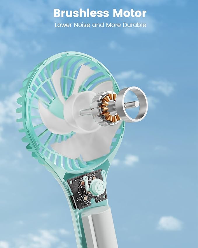 Portable Mini Fan - Powerful Personal Handheld Fan with 3 Speeds, Cute and Small, USB Rechargeable for Travel/Lash/Makeup/Outdoor/Home, Blue