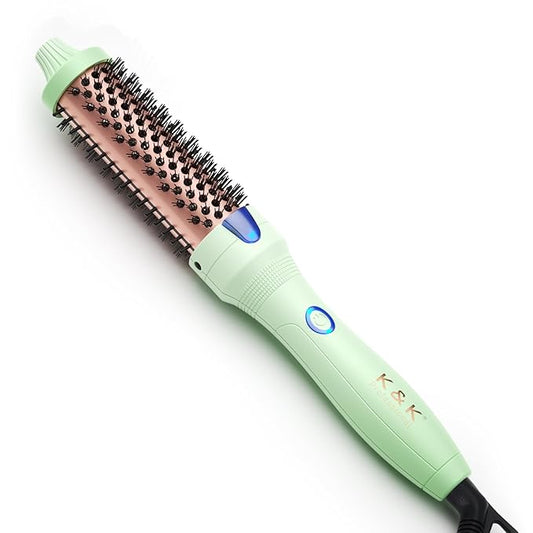 K&K Brush 30, 1.18 Inch Hot Styling Brush, Ionic Curling Iron with Tourmaline Ceramic Barrel, Professional Hair Curler up to 356°F, Dual Voltage Hair Waving Style Tool for Traveling