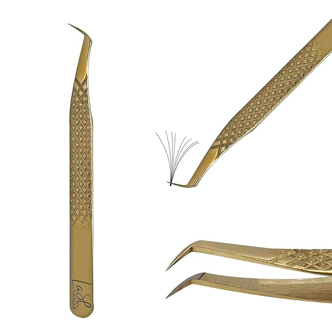Extra Slim Bootie Tweezer - Diamond Grip Lash Tweezers for Eyelash Extensions - Fiber Tip Lash Tweezers for Volume Lash Extensions – Gold