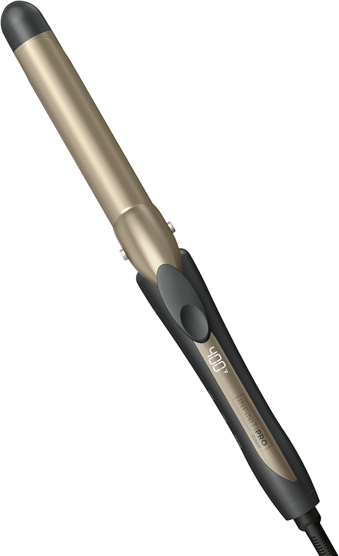 INFINITI PRO CONAIR Tourmaline Ceramic 1-Inch Curling Iron, Clamp Curling Iron, 1-Inch Barrel Produces Classic Curls, Hair Curler for Use on Short, Medium, and Long Hair, Dark Grey