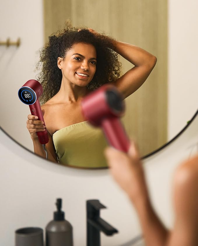Fanttik Solo 80% Faster Drying with 110,000 RPM Brushless Motor Blow Dryer, 56dB Low-Noise, 0.74lb Ultra-Light Blow Dryer, Ionic Tech for Travel, Home, Salon, SonicDry H10 APEX - Red