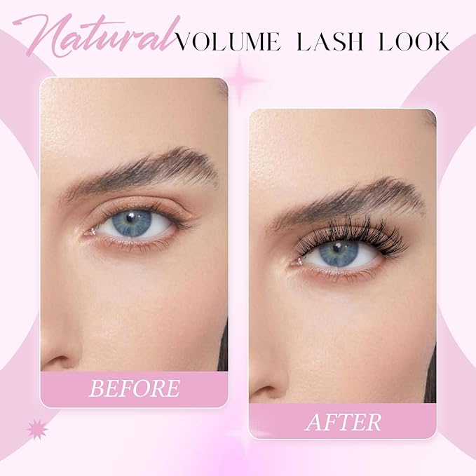 FADLASH False Eyelashes Kit Natural Cat Eye Lashes with Thin Band Wear Comfortable Black Fake Lashes 10 Pairs Lash Applicator Tool at Home, LZ209