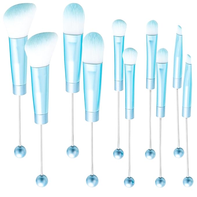 10Pieces Beadable Makeup Brushes Solid Color Diy Makeup Comestic Brushes Beaded Brushes Kit for DIY Beaded Eyeshadow Brush (Beadable Makeup Brushes-10pieces=2Sets)