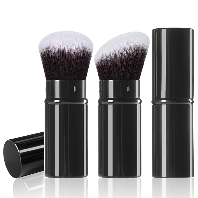 Retractable Makeup Brush, 2 Pack Kabuki Travel Powder Foundation Makeup Brush Face Blush Brushes for Blending Liquid, Blush, Bronzer, Buffing, Sunscreen,Flawless Cosmetics