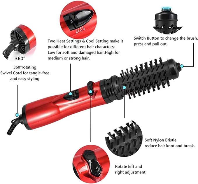 3 in 1 Hot Air Styler and Rotating Hair Dryer Hair Dryer and Blow Dryer Brush in One 2 Interchangeable Brushes for Dry and Wet Hair, Auto Rotating Curling Hot Hair Brush (Gold)