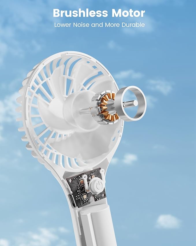 Portable Mini Fan - Powerful Personal Handheld Fan with 3 Speeds, Cute and Small, USB Rechargeable for Travel/Lash/Makeup/Outdoor/Home, White
