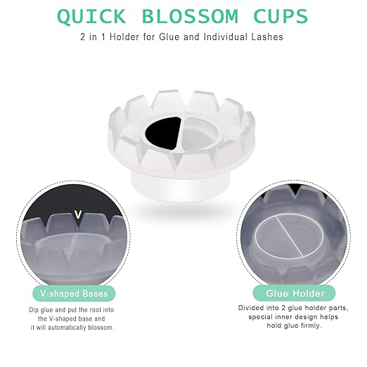 Fenshine 300 PCS Eyelashes Extension Volume Lashes Fan Quick Blossom Cups Lash Glue Holder and Lash Organizer Supplies Tools for Eyelash Extension Supply