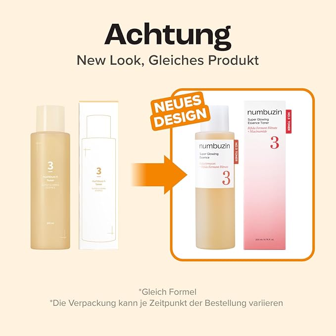 numbuzin No.3 Super Glowing Essence Toner, Fermented Toner for Skin Glow & Texture, Bifida, Niacinamide, Hydrating, Radiance-Boosting Essence, Fragrance-Free, 6.76 fl oz (200ml)