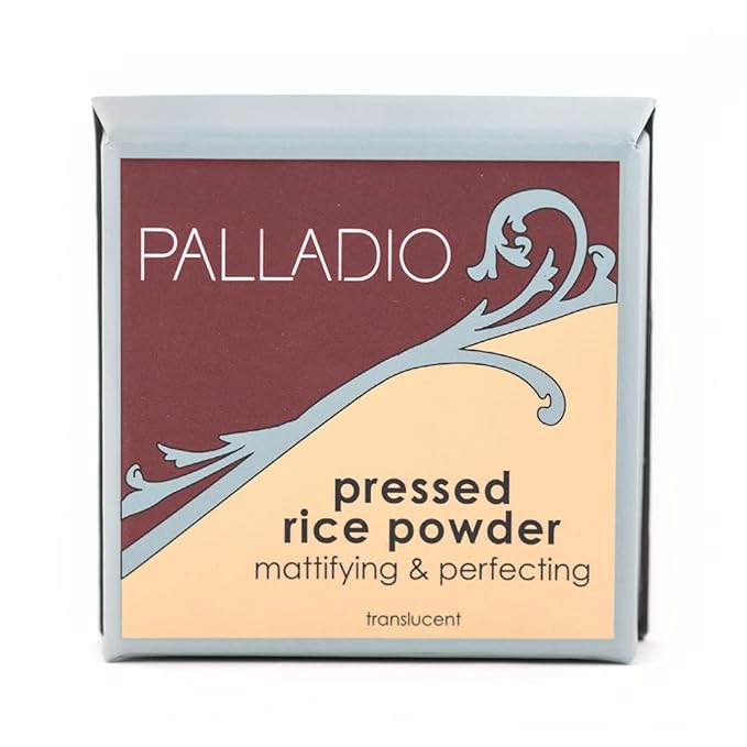 Palladio Pressed Rice Powder, Face Mattifying Setting Powder, Oil Absorbing, Poreless Makeup Foundation Perfecting, Facial Blotting Compact with Mirror, Includes Sponge, Translucent