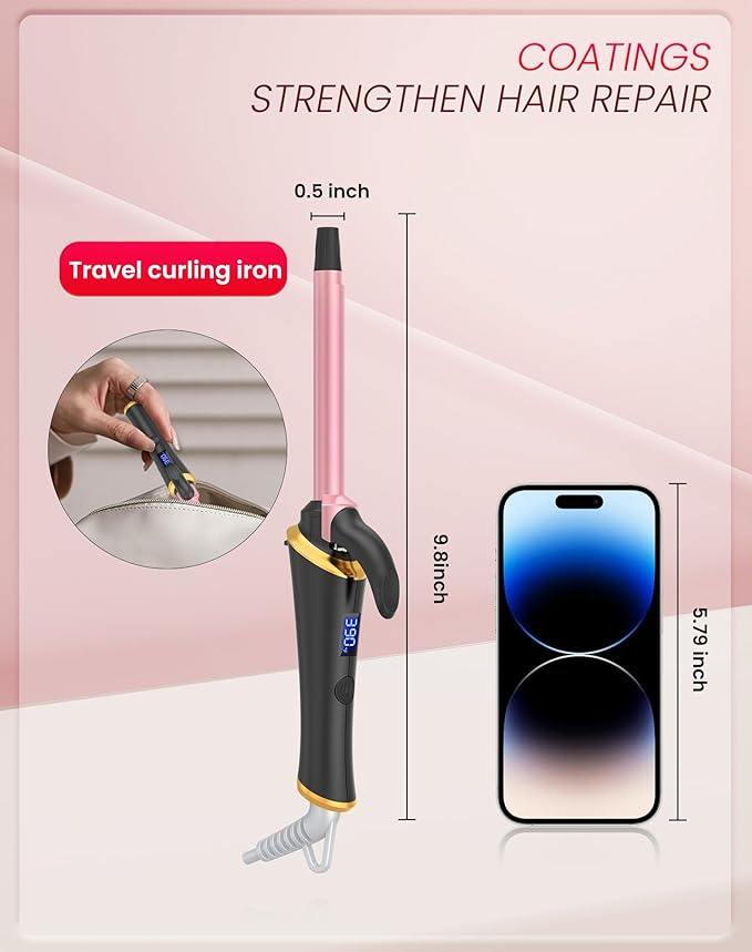 Ukliss Mini Curling Iron for Short Hair, Creates Perfect Tight Ringlets & Bangs, Fast Heat 30s, 5 Temp Settings, Dual Voltage, Auto Shut-Off & Anti-Scald Tip, Travel Friendly (Black, 1/2 Inch)