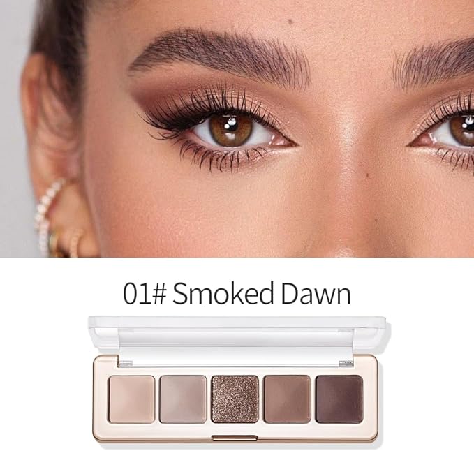 Eyeshadow Palette 5-Color with Pearlescent Shimmer Earth Tones, Buttery Putty Texture, Fine Glitter Duochrome Shades, Mist Matte Finish, Silky Smooth Brightening Eye Makeup for a Charming Look-1#