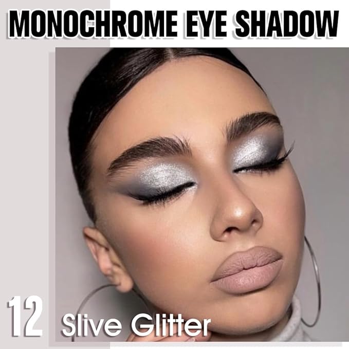 Single Glitter Shimmer Sparkle Eye shadow Palette Makeup, Slive Glitter Eyeshadow for Women, Pigmented Waterproof Sombras Para Ojos, Vegan, Talc, Paraben & Cruelty Free, 12
