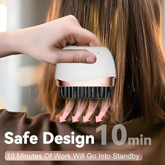 Mini Hair Straightener Brush, Portable Brush for Women Hair Care, Rechargeable Hair Straightener Comb with 2 Temperature Settings & Built-in Mirror, Straight Hair Comb for Home Travel (Pink)