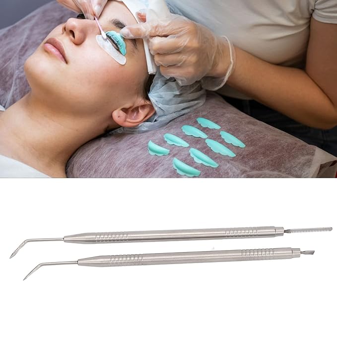 2 Pieces Eyelash Perm Tool,Lash Separator Tint Tool,Stainless Steel Lash Rods Tool with Comb for Eyelash Eyebrow Perming Tinting Curling Extensions (silver)