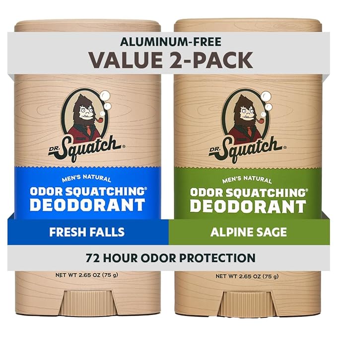 Dr. Squatch Natural Deodorant for Men - Odor-Squatching Aluminum Free - Alpine Sage & Fresh Falls (2.65 oz, 2-Pack)