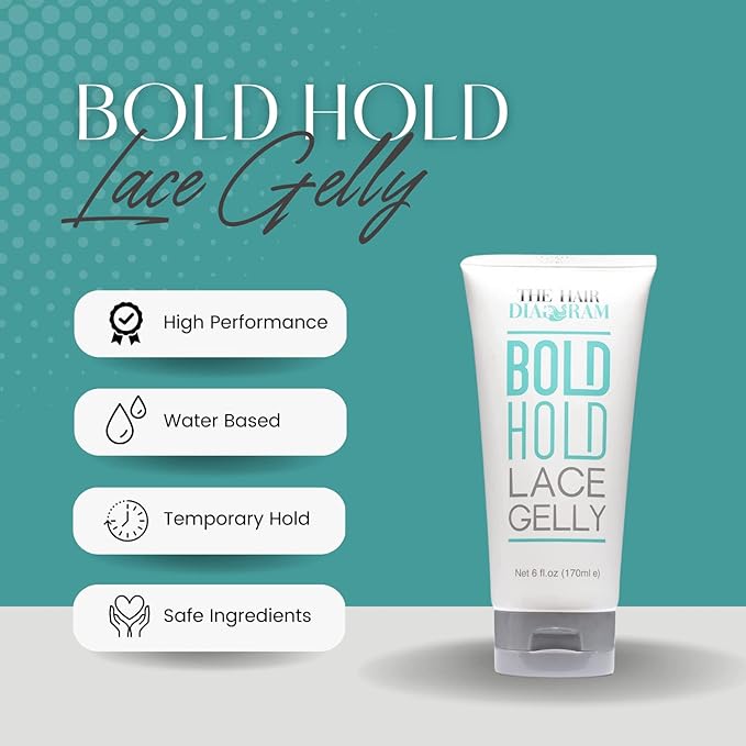 The Hair Diagram - Bold Hold Lace Gelly - Glueless - Temporary Daily Hold for Lace Front Wigs and Hair Systems - Styling Agent for Baby Hairs - Non Toxic - Alcohol Free - Water Based Formula - 6oz