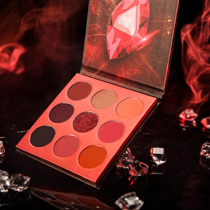 docolor Eyeshadow Palette 9Colors Red Eyeshadow Gemstone Shadow Palettes Highly Pigmented Mattes Shimmers Smokey Glitter Cream Colorful Powder Blendable Long Lasting Waterproof Makeup Palette
