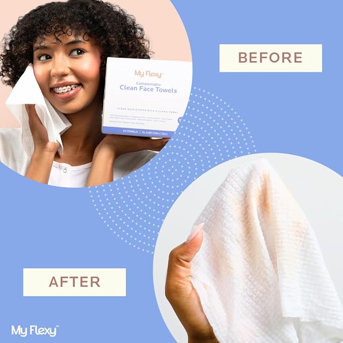 Disposable Face Towels XL for Skin Care & Makeup Removal – 100% Biodegradable Towelette, Face Wash Cloth, Disposable Face Towel for Skincare, Facial Towels, Dry Wipe, Hypoallergenic -50 Count