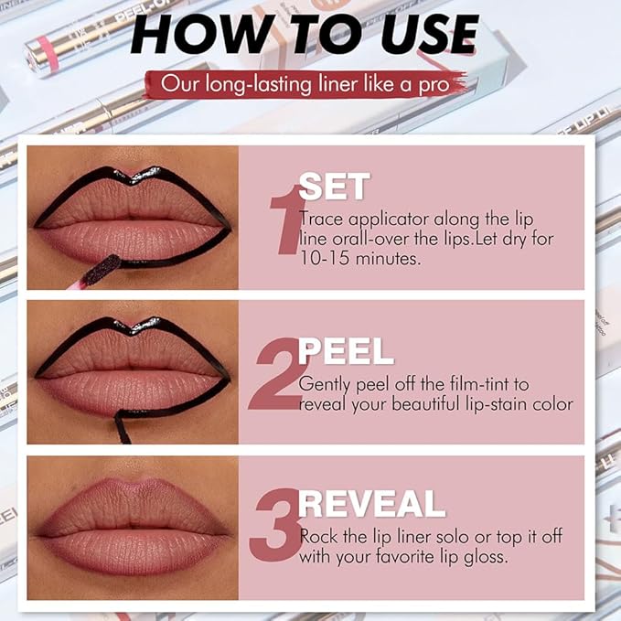 2 Pcs Matte Liquid Lip Stain Peel Off Lip Liner, Long Lasting Lip Tattoo, Waterproof & Transfer-Proof Lip Liner Peel Off Lip Gloss for All Skin Types.#00+#02