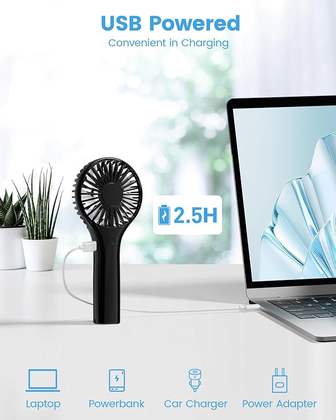 Portable Mini Fan - Powerful Personal Handheld Fan with 3 Speeds, Cute and Small, USB Rechargeable for Travel/Lash/Makeup/Outdoor/Home,Black