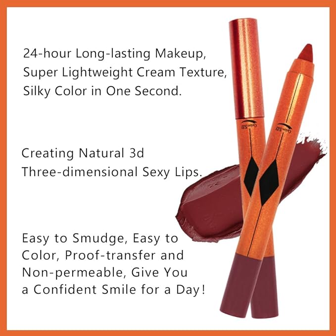 Rust Red Matte Lipstick Pencil for Women Lip Liner and Lip Stain, Long Lasting Waterproof labiales mate 24 horas, originales pintalabios permanente 24 horas with Sharpener Easy to Apply Shade 511