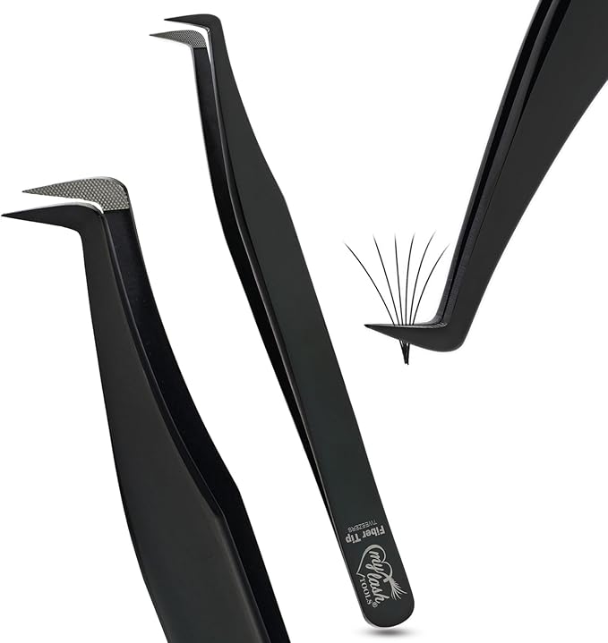 My Lash Tools Lash Tweezers For Eyelash Extension Precision Fiber Tip Lash Tweezers for Eyelash Extensions 90 Degree Mega Volume Boot tweezers for women | Pro Stainless Steel Lashing Tweezers (Black)