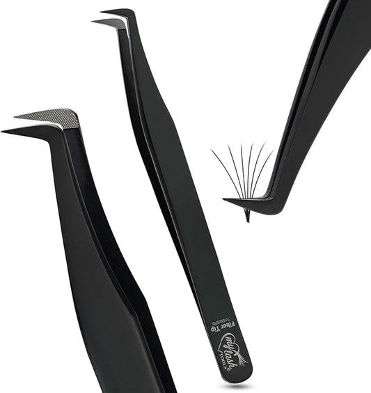My Lash Tools Lash Tweezers For Eyelash Extension Precision Fiber Tip Lash Tweezers for Eyelash Extensions 90 Degree Mega Volume Boot tweezers for women | Pro Stainless Steel Lashing Tweezers (Black)